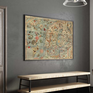 Mittelalterliche Landkarte Nordeuropa, alte skandinavische Karte 16.Jahrhundert, historische Kartographie, Vintage Wandkunst, fertig zum Aufhängen eines Posters