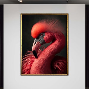 Elegant Flamingo Wall Art, Ornate Flamingo Portrait, Exotic Flamingo Canvas, Surreal Animal Canvas, Bold Modern Decor, Tropical Wall Art