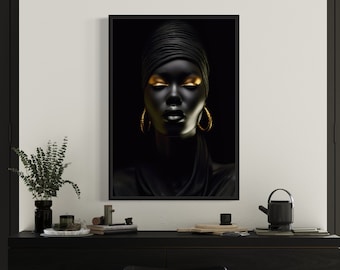 Golden Glow Black Woman Canvas, Ethnic Art, Women Art, Modern Home and Living Room Decor, African Girl Canvas Print, Living Room Decor