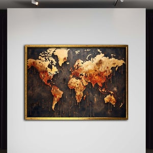 Arte astratta della mappa del mondo, arte murale globale moderna, tela con mappa del mondo strutturata, decorazione murale nei toni della terra, poster con mappa del mondo contemporaneo, pronto da appendere