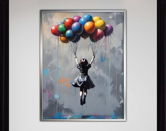 Banksy Balloon Canvas, Colorful Balloon Girl Canvas, Uplifting Street Art, Modern Wall Art, Vibrant Urban Decor, Ready to Hang