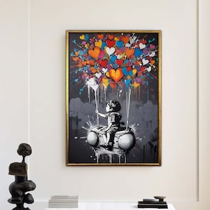 Banksy Urban Art Canvas Child on Swing, Balloon Poster, Graffiti Wall Décor, Ready to Hang