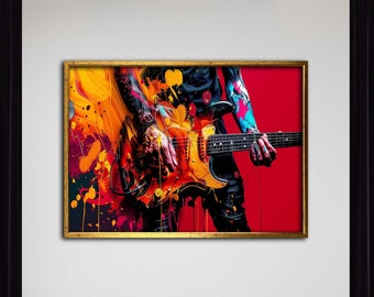 E-Gitarre Leinwand Wandkunst, bunte Musiker Dekoration für Musikraum, Rockmusik Gitarre Poster, fertig zum Aufhängen Kunstwerk