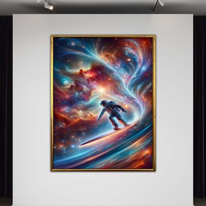 Arte de olas espaciales, póster de galaxia de ciencia ficción, lienzo cósmico, arte espacial, decoración de pared de astronauta surrealista, arte de ciencia ficción listo para colgar