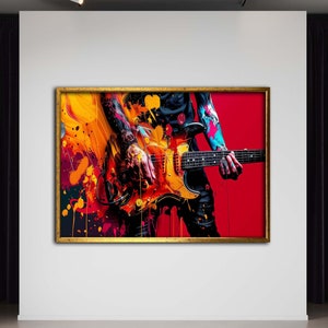 E-Gitarre Leinwand Wandkunst, bunte Musiker Dekoration für Musikraum, Rockmusik Gitarre Poster, fertig zum Aufhängen Kunstwerk