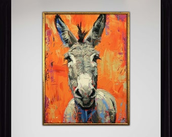Abstract Donkey Portrait, Animal Canvas Art, Modern Wall Decor, Animal Canvas Painting,Wall Art Canvas Design, Framed Canvas Ready To Hang