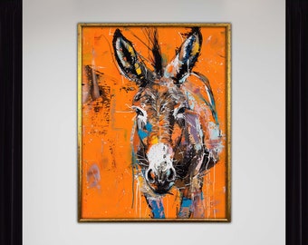 Abstract Donkey Portrait, Animal Canvas Art, Modern Wall Decor, Animal Canvas Painting,Wall Art Canvas Design, Framed Canvas Ready To Hang