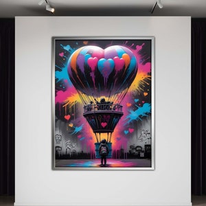 Balloon Graffiti Canvas Art, Urban Child Swing Wall Decor, Ready to Hang Banksy Style Poster, Colorful Kids Room Art