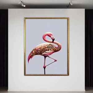 Elegant Flamingo Art, Ornate Pink Flamingo Canvas, Animal Art, Intricate Bird Wall Decor, Modern Home Decor, Ready to Hang