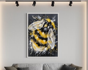 Lebendige Biene Leinwanddruck, moderne Bumblebee Wandkunst, bunte Insekt Dekor, Natur Malerei, fertig zum Aufhängen