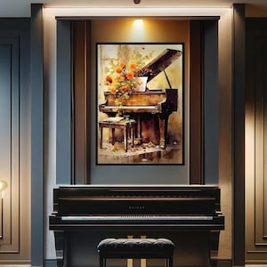 Piano Music Painting, Print of Piano Painting,Instrument Art, Piano Print, Music Art, Framed Canvas Ready to Hang