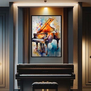 Abstract Colourful Piano Music Painting, Print of Piano Painting,Instrument Art, Piano Print, Music Art, Framed Canvas Ready to Hang