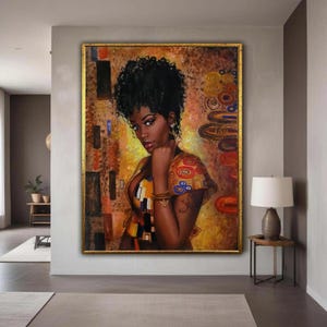 Elegant Afro Woman Portrait Canvas, Contemporary African Art, Abstract Background, Modern Wall Decor, Vibrant Ethnic Gift Art, Home Decor