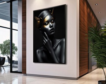 Ethereal Elegance Portrait Woman Canvas,Ethnic Art,Women Art,Modern Home and Living Room Decor, African Girl Canvas Print, Living Room Decor