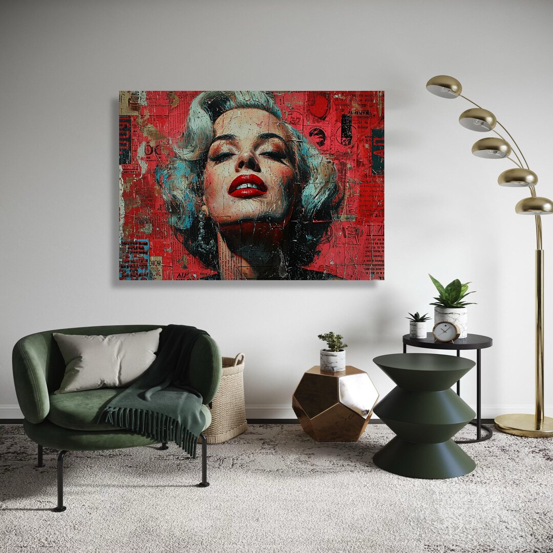 Marilyn Monroe Pop Art Canvas, Vintage Hollywood Glamour Wall Art, Red ...