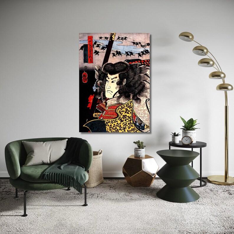 Bold Samurai Warrior Canvas Wall Art, Traditional Japanese Ukiyo-e Print, Historic Warrior Portrait, Asian Art Decor, Gift Art, Home Decor image 3
