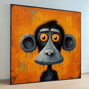Playful Monkey Canvas, Whimsical Animal Art, Bright Orange Wall Print, Animal Art, Ready to Hang Canvas, Quirky Monkey Art