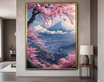 富士山の桜のキャンバスアート：日本の風景画 - Etsy 日本
