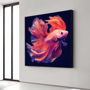 Vibrant Betta Fish Canvas, Colorful Aquarium Wall Art, Tropical Fish Home Décor, Detailed Marine Life Canvas, Ready to Gift Art, Home Decor