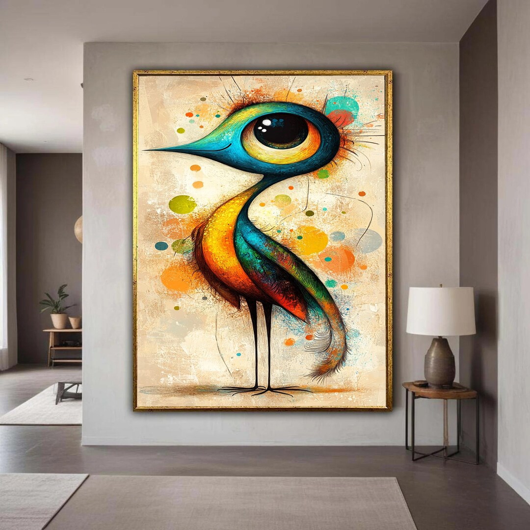Abstract Colorful Bird Canvas, Whimsical Animal Wall Art, Modern Home ...