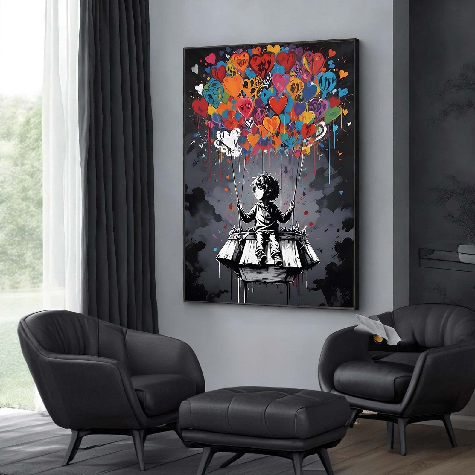 Wall Clock Flying Balloon カリモク BANKSY Wall Clock Flying