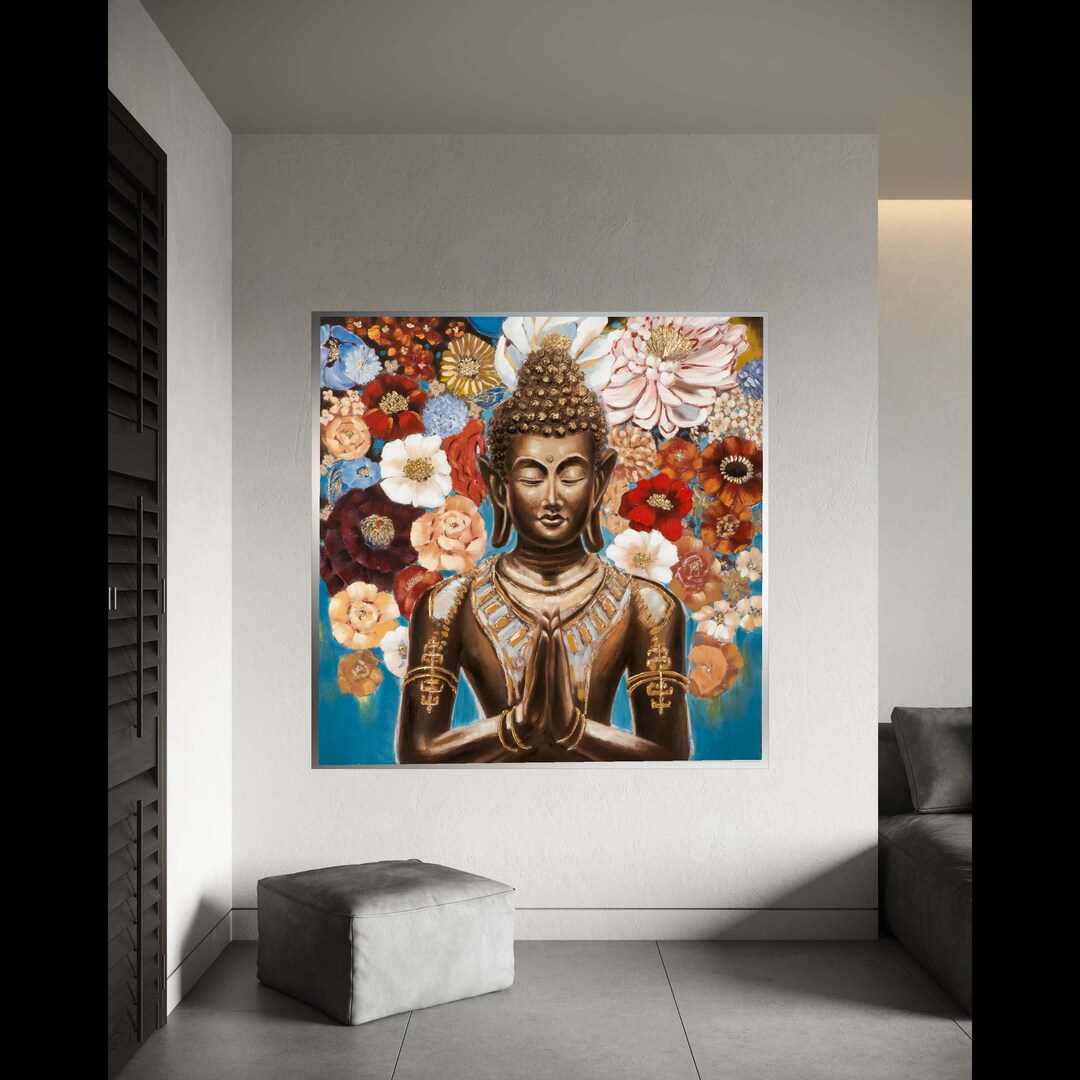 Meditative Buddha Canvas Wall Art, Floral Background, Spiritual Home ...