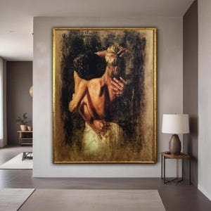 Intimate Embrace Canvas Wall Art, Romantic Couple Hug Painting, Sensual Figurative Art, Emotional Canvas, Home Décor Gift Art, Home Decor