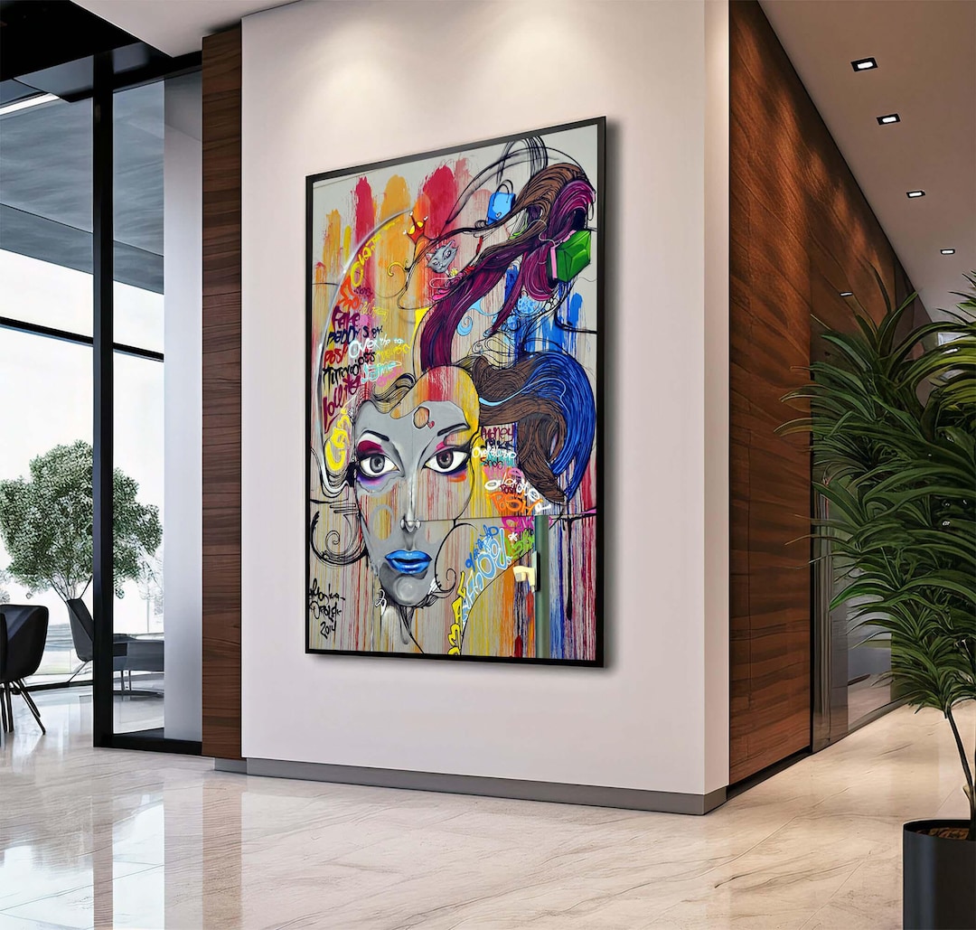 Colorful Graffiti Wall Art Abstract Urban Woman Canvas Portrait, Bold ...