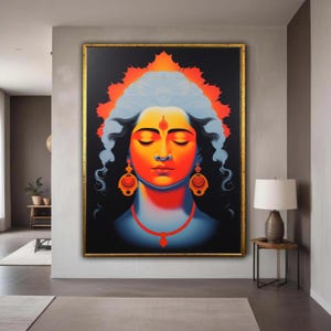 Lord Vishnu Canvas Print, Modern Hindu God Wall Art, Spiritual Home Decor, Vibrant Deity Portrait, Indian Mythology Art, Yoga Studio Art Gif