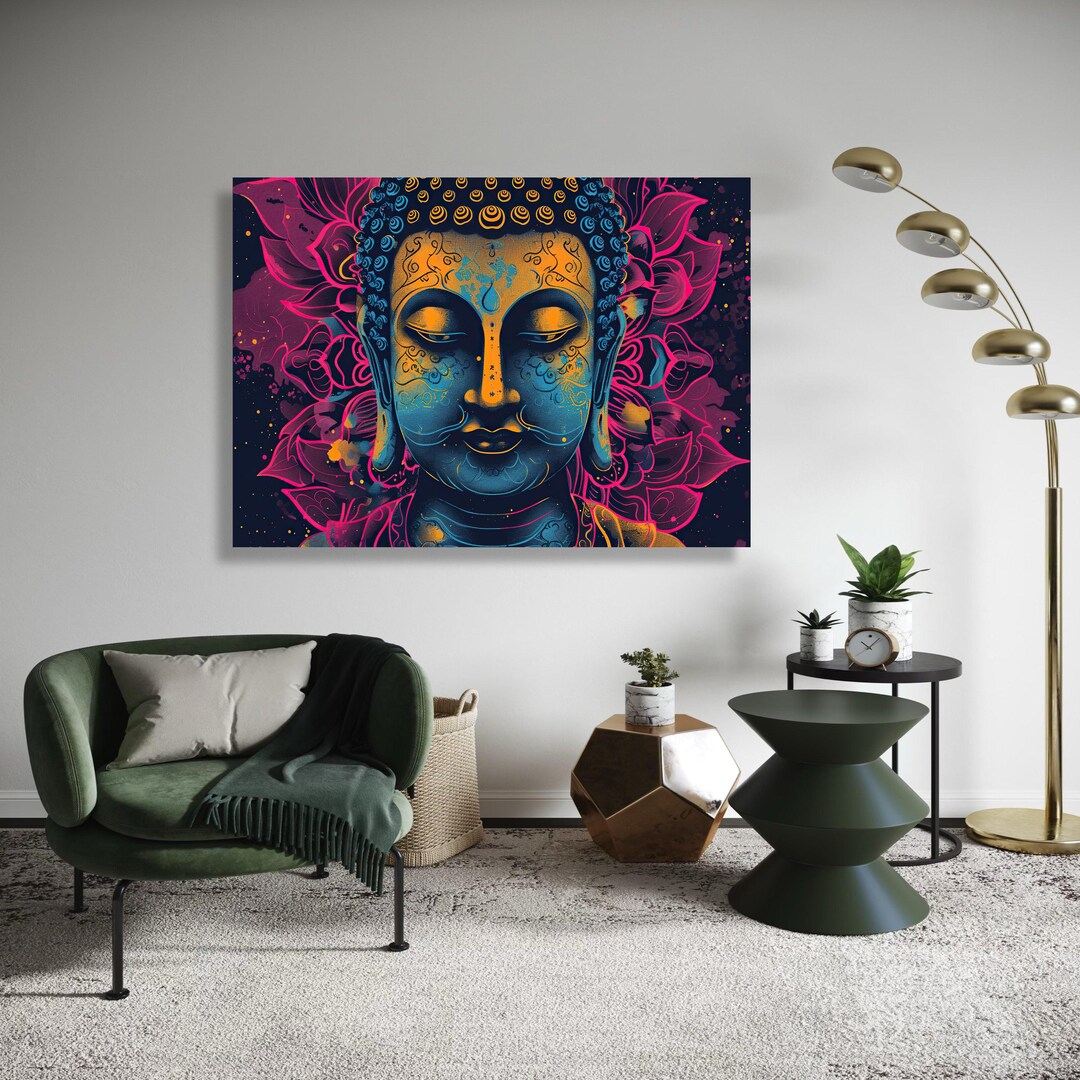 Colorful Buddha Face Canvas Print, Vibrant Psychedelic Spiritual Art ...
