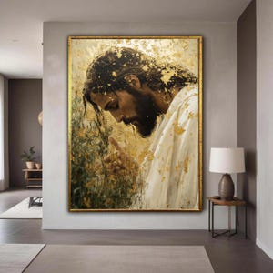 Inspirational Jesus Portrait Canvas, Gold Leaf Religious Wall Art, Spiritual Christian Decor, Prayer and Faith Canvas, Gift Art, Home Decor
