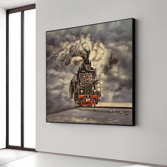 ヴィンテージ蒸気機関車キャンバス、レッドスタートレインウォール