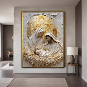 Nativity Scene Canvas Wall Art, Holy Family with Baby Jesus, Religious Christmas Canvas, Spiritual Home Decoration, Gift Art, Home Decor
