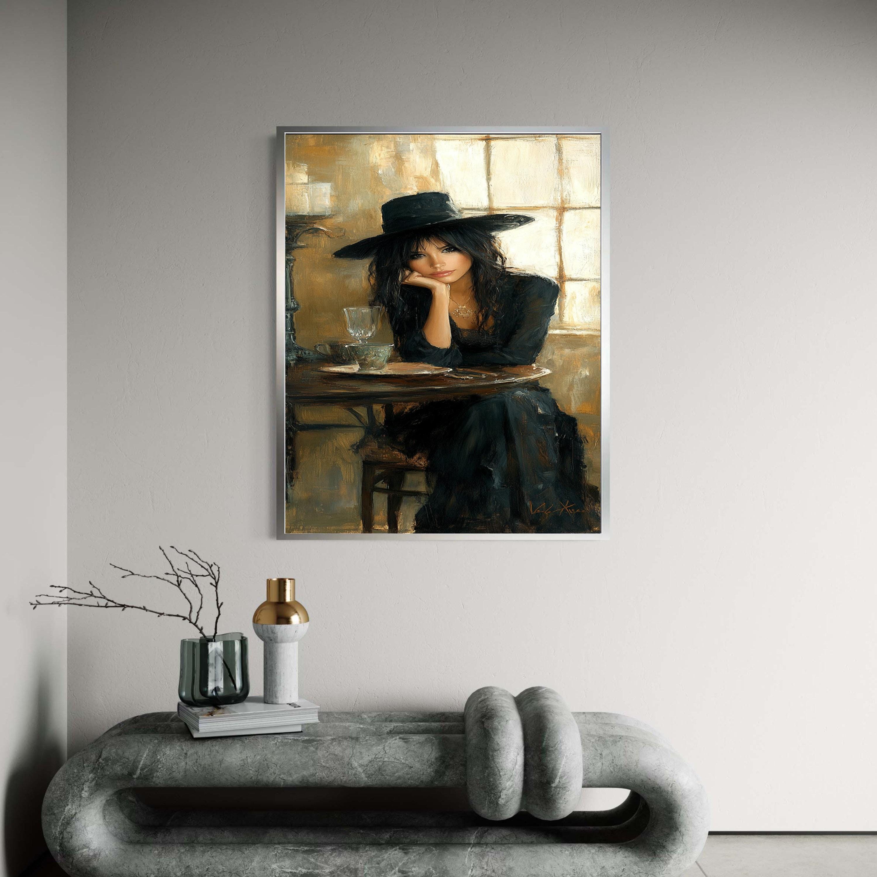 Tableau représentant une femme avec un chapeau - Label Emmaüs Tableau représentant une femme avec un chapeau - Label Emmaüs