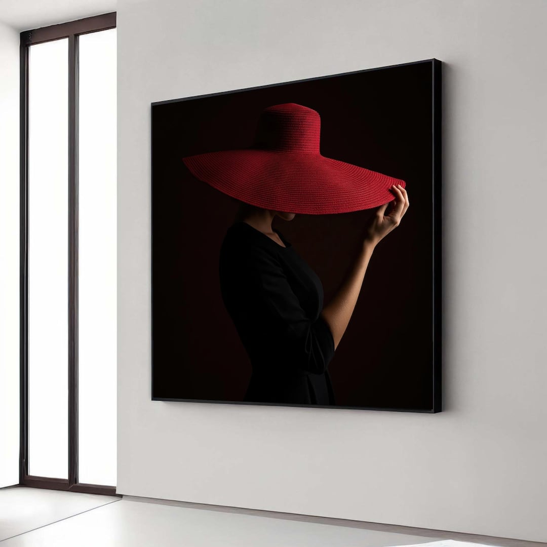 Elegant Woman in Red Wide Brim Hat Canvas, Fashion Portrait Wall Art ...