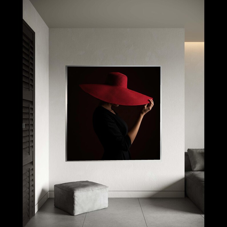 Elegant Woman in Red Wide Brim Hat Canvas, Fashion Portrait Wall Art ...