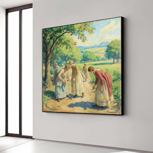 Autumn Apple Picking Scene Canvas, Vintage Country Life Wall Art, Orchard Landscape Canvas, Rustic Farmhouse Gift Art, Home Decor