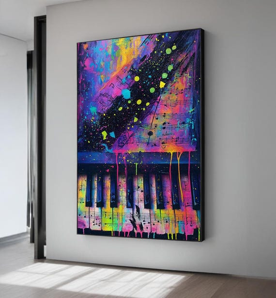 Purple Abstract Music Canvas Art Modern Piano Keys Wall Decor
