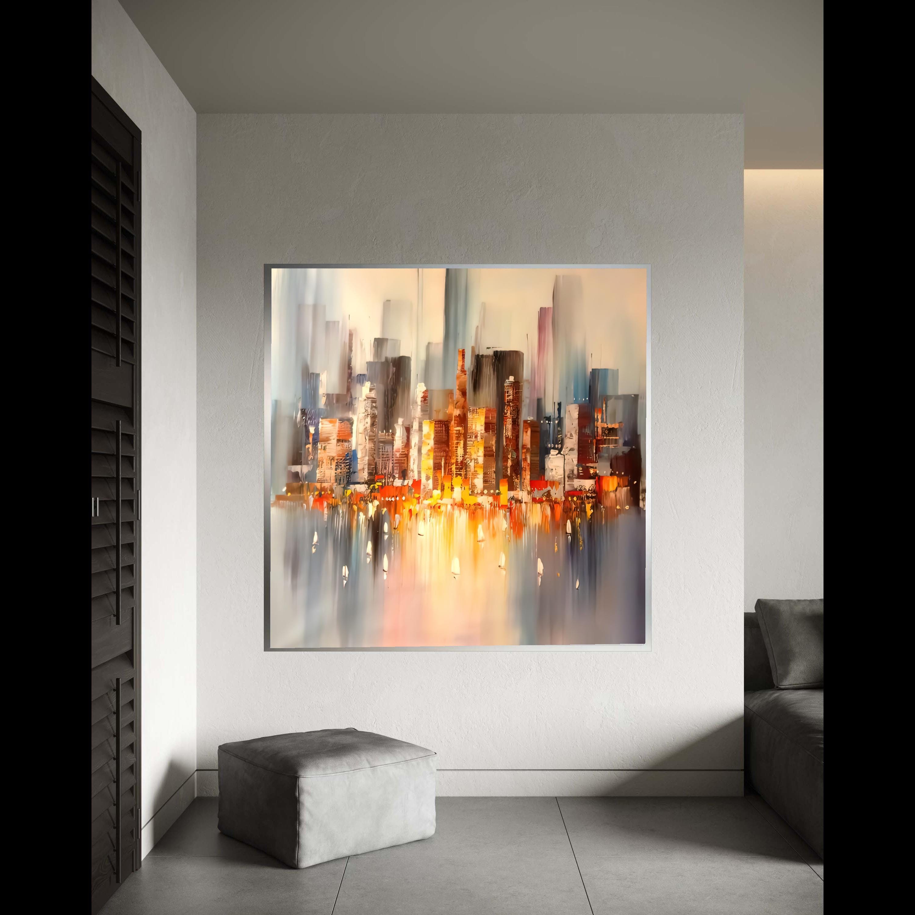 Quadro Moderno New York Skyline | Stampa Su Tela Colorata Per Arredo Salotto E Ufficio | Regalo Originale Pronto Da Appendere 30x45 Cm