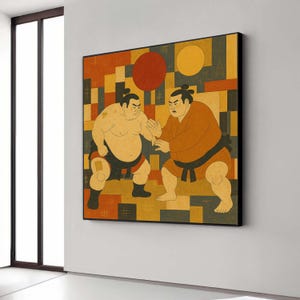 Traditional Sumo Wrestling Fight Canvas, Japanese Sport Art, Martial Arts Wall Decor, Vintage Asian Culture Canvas, Gift Art, Home Decor