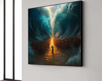 Parting Red Sea Canvas Wall Art, Biblical Scene Canvas, Moses and Israelites, Spiritual Inspirational Wall Decor, Gift Art, Home Decor