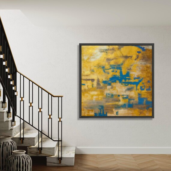 抽象的な青と黄色のキャンバス、モダンアートの壁装飾、抽象画、現代的