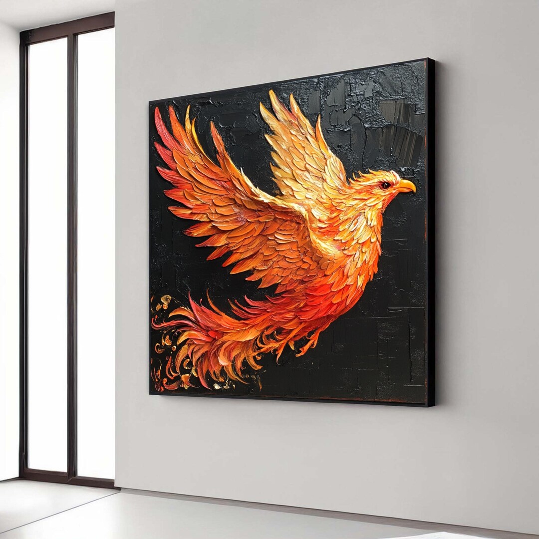 Vibrant Phoenix Rising Canvas, Fiery Bird Wall Art, Red Orange Flame ...