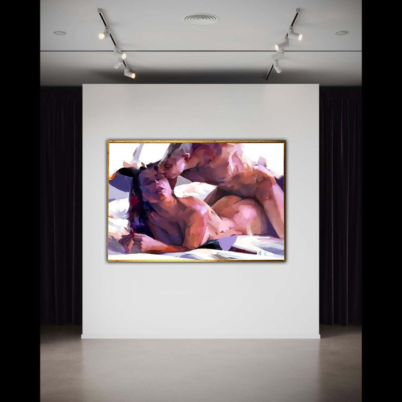 Intimes Paar Umarmung Leinwand, sinnliche Schlafzimmer Wandkunst Bild 3