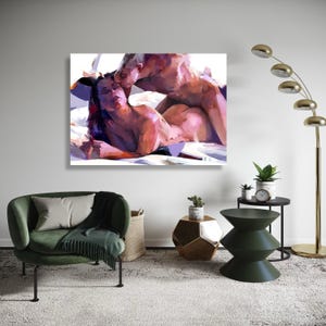 Intimate Couple Embrace Canvas, Sensual Romantic Art, Modern Abstract Bedroom Wall Decor, Passionate Lovers Painting, Gift Art, Home Decor