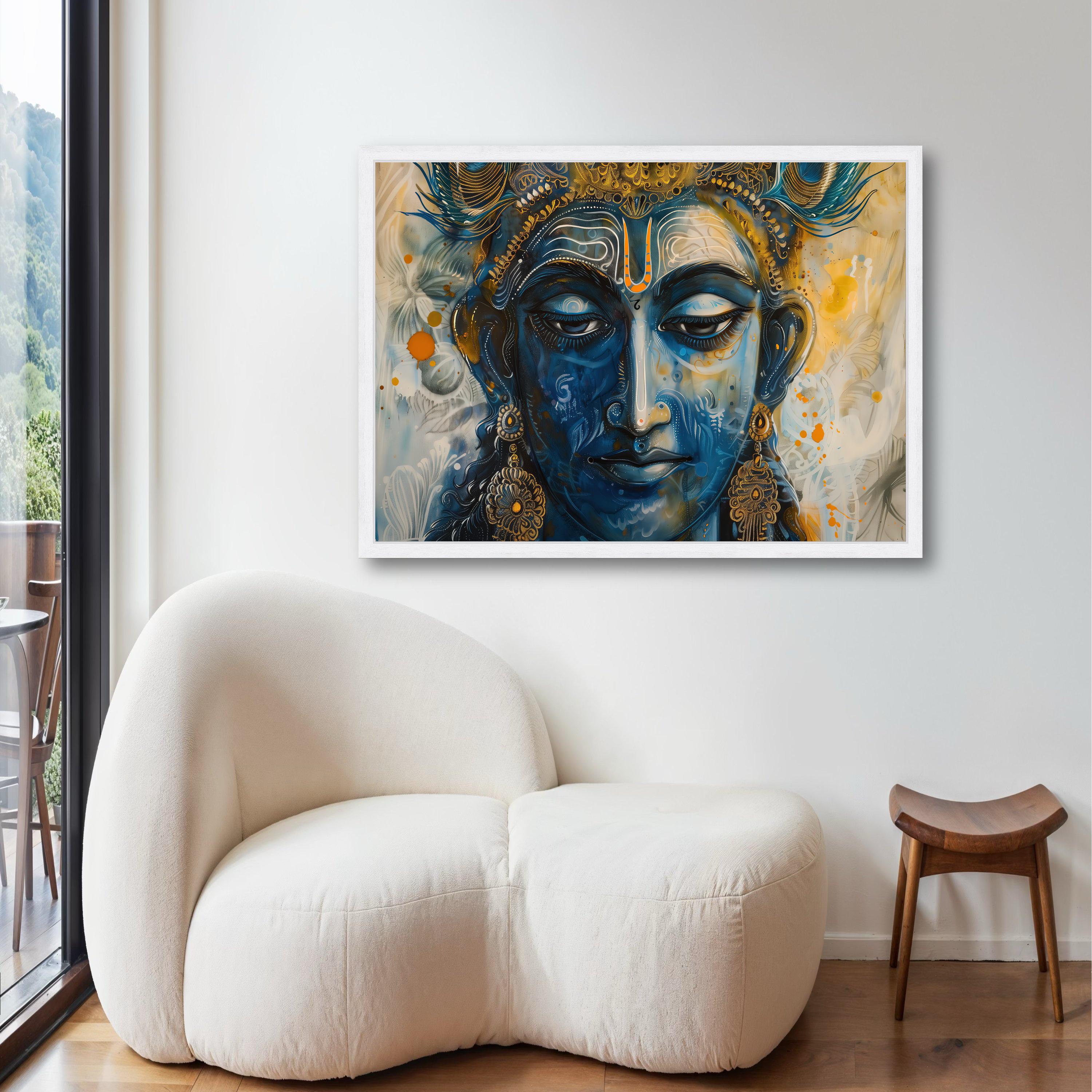 Vibrant Vishnu Canvas, Modern Hindu God Art Print, Blue Gold Painterly ...