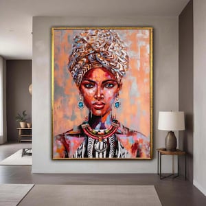 Vibrant African Woman Portrait Canvas, Tribal Headwrap Wall Art, Ethnic Fine Art Print, Colorful Cultural Canvas Decor, Gift Art, Home Decor