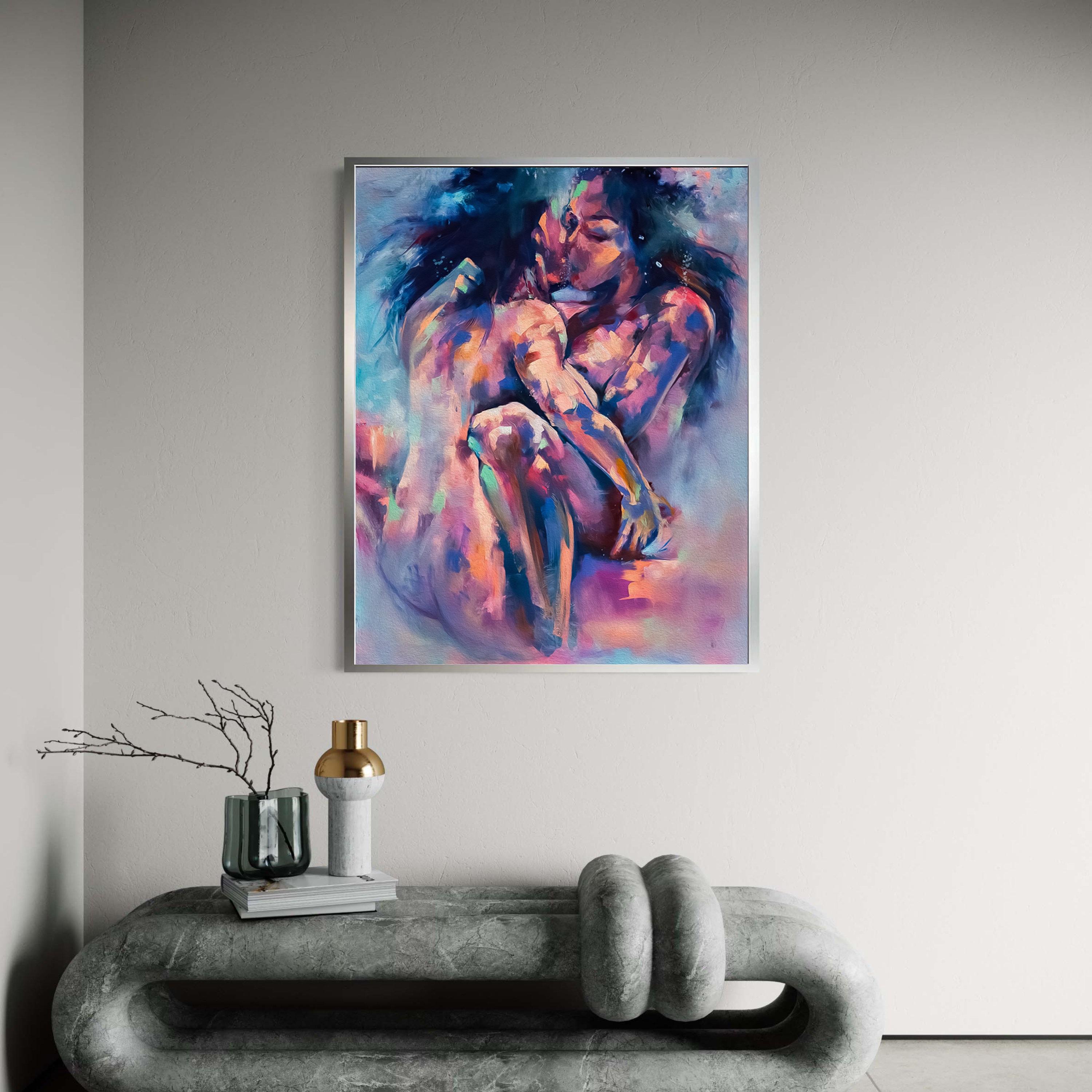 Passionate Embrace Abstract Canvas, Colorful Lovers Wall Art, Modern ...