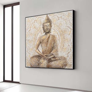Golden Buddha Meditation Canvas Wall Art, Spiritual Decor, Zen Buddha Canvas, Peaceful Mandala Design, Yoga Room Gift Art, Home Decor