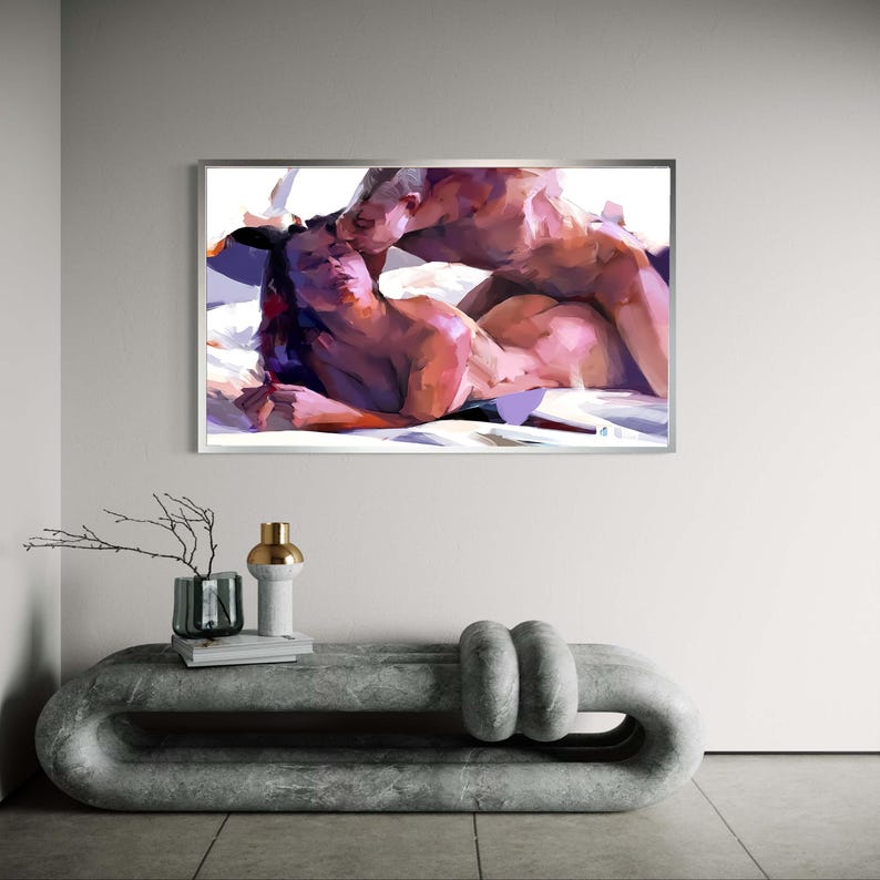 Intimes Paar Umarmung Leinwand, sinnliche Schlafzimmer Wandkunst Bild 2